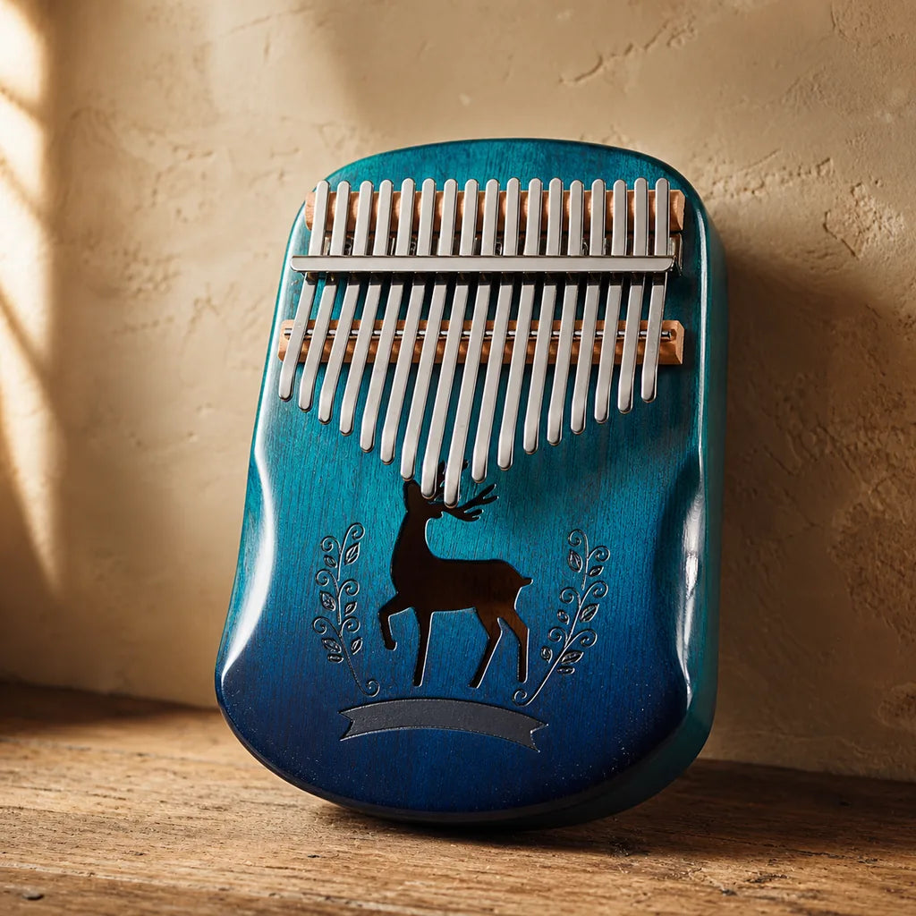 Kalimba 17 Keys - Mahogany, Blue, Large Chamber