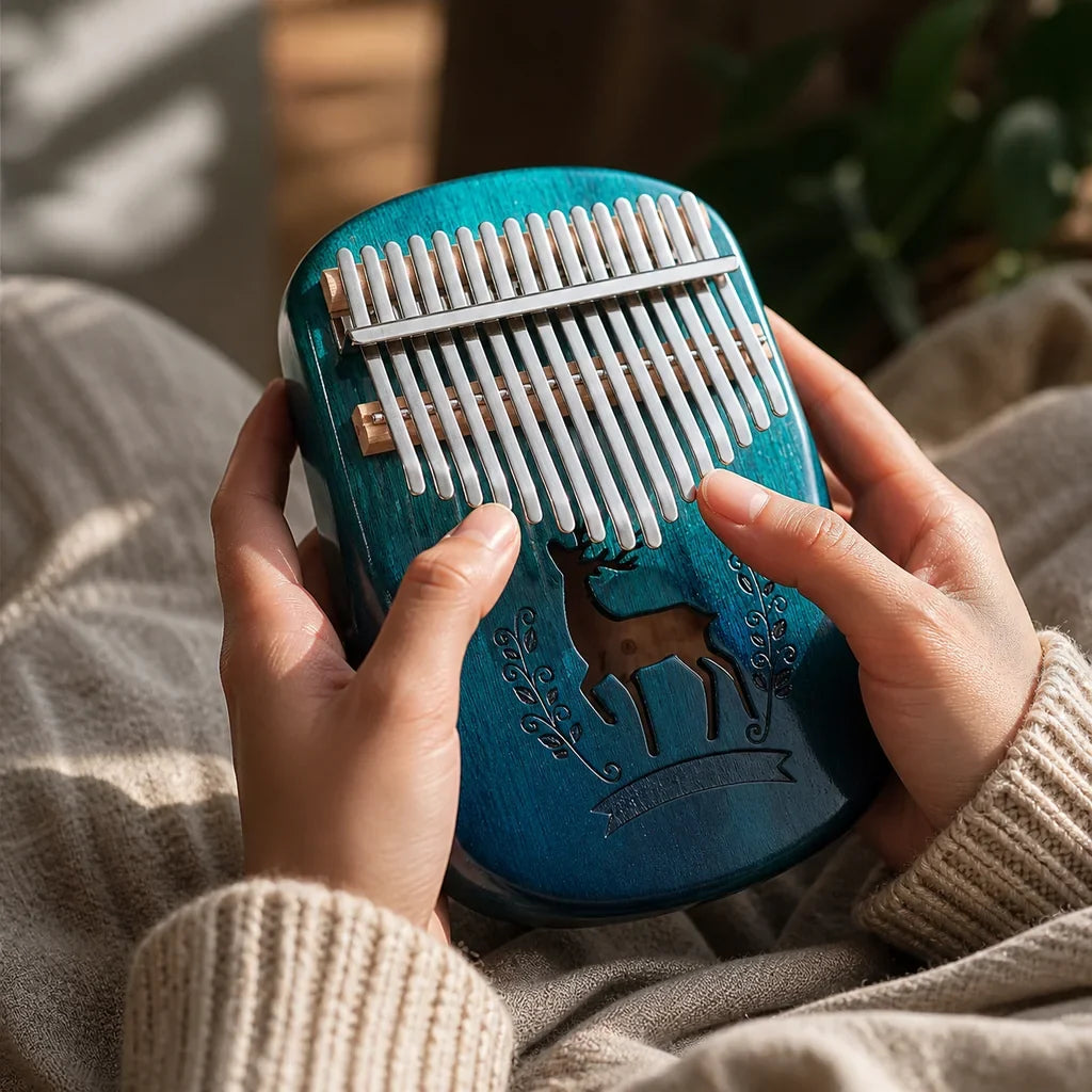 Kalimba 17 Keys - Mahogany, Blue, Large Chamber