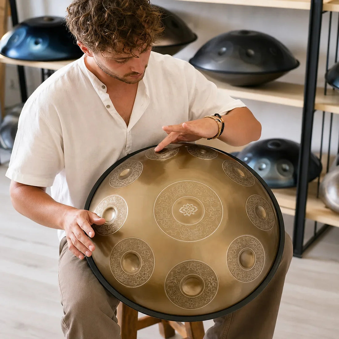Handpan D Minor 9-12 Notes - Nitrided Steel, Blue or Gold