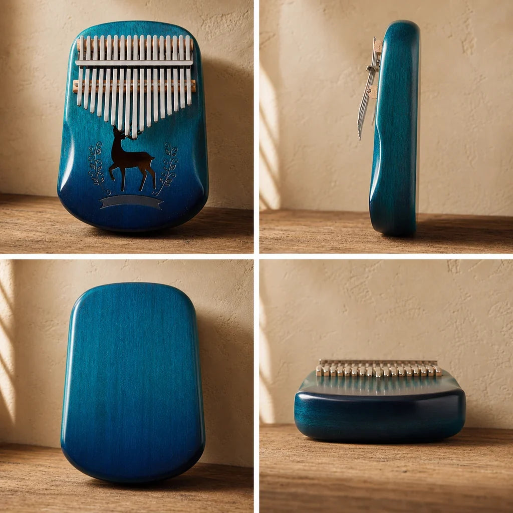 Kalimba 17 Keys - Mahogany, Blue, Large Chamber