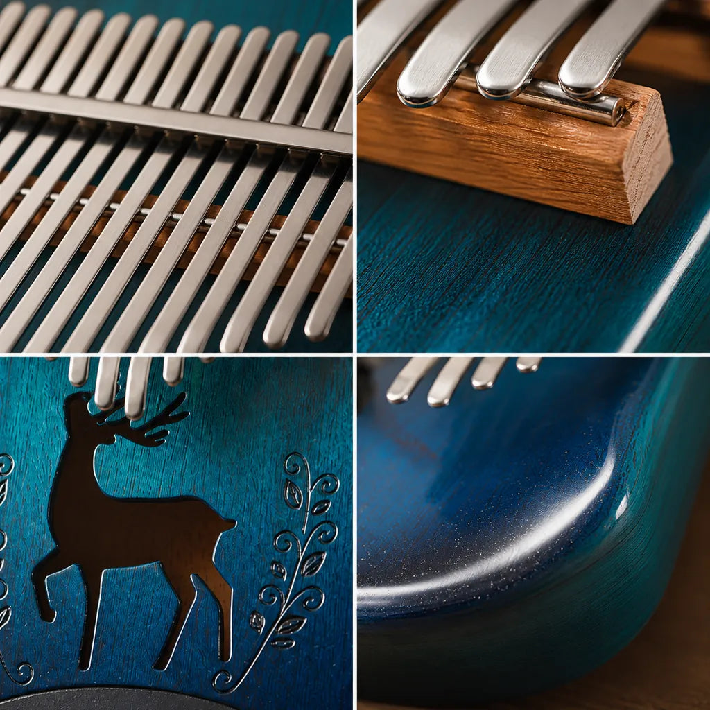 Kalimba 17 Keys - Mahogany, Blue, Large Chamber