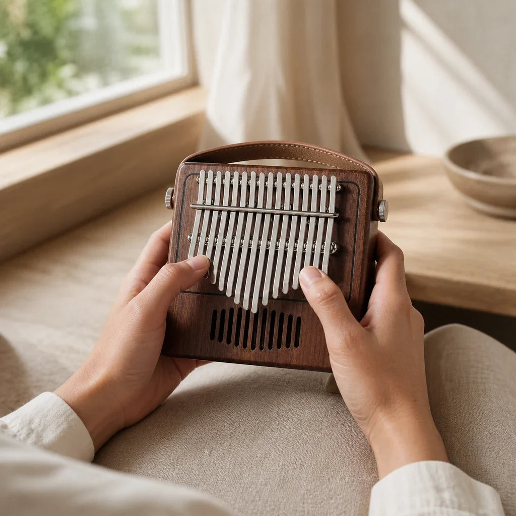 Kalimba 17 Keys - Mahogany, Sanza Style Wah-Wah