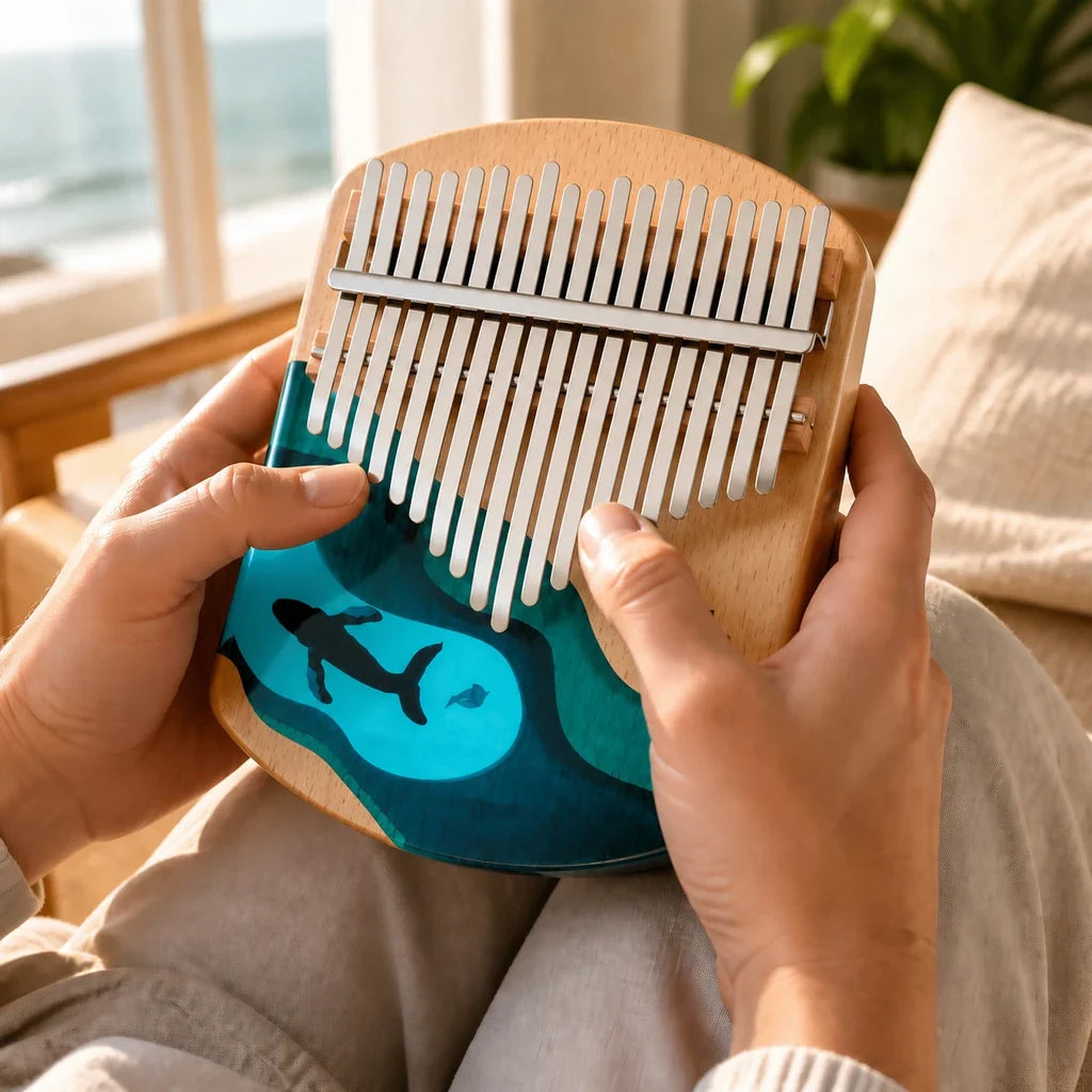 Kalimba 17 or 21 Keys - Maple and Epoxy, Ocean Design