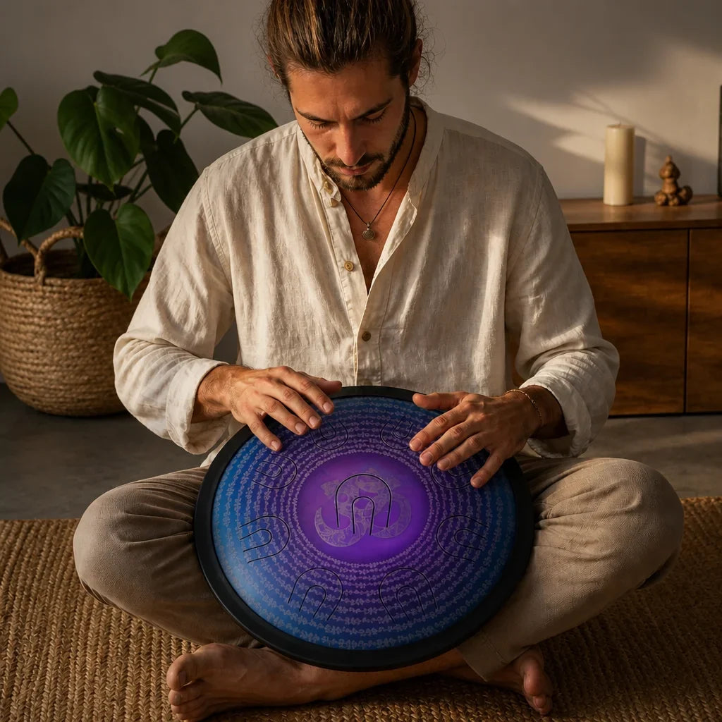 Steel Tongue Drum D Minor 9-11 Notes - Iridescent Stainless Steel