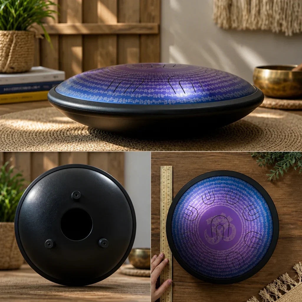 Steel Tongue Drum D Minor 9-11 Notes - Iridescent Stainless Steel