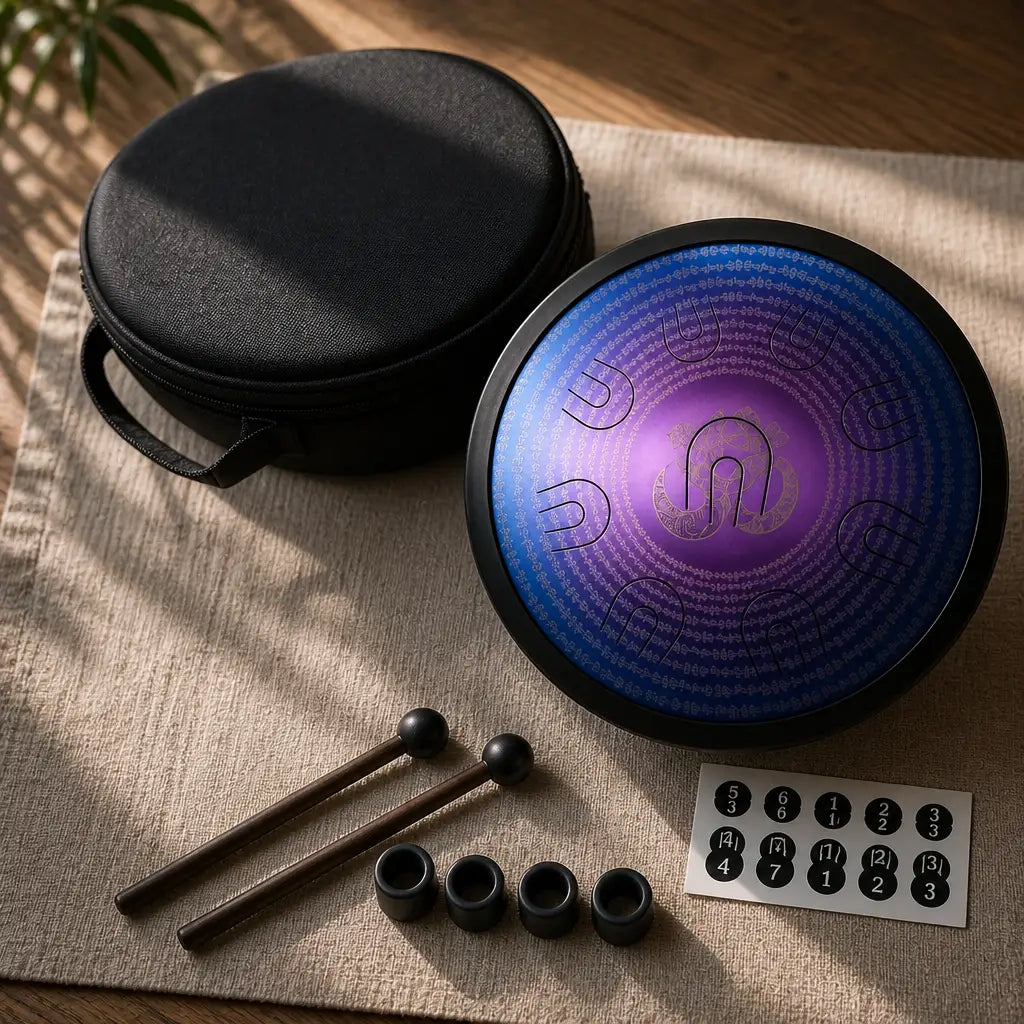 Steel Tongue Drum D Minor 9-11 Notes - Iridescent Stainless Steel