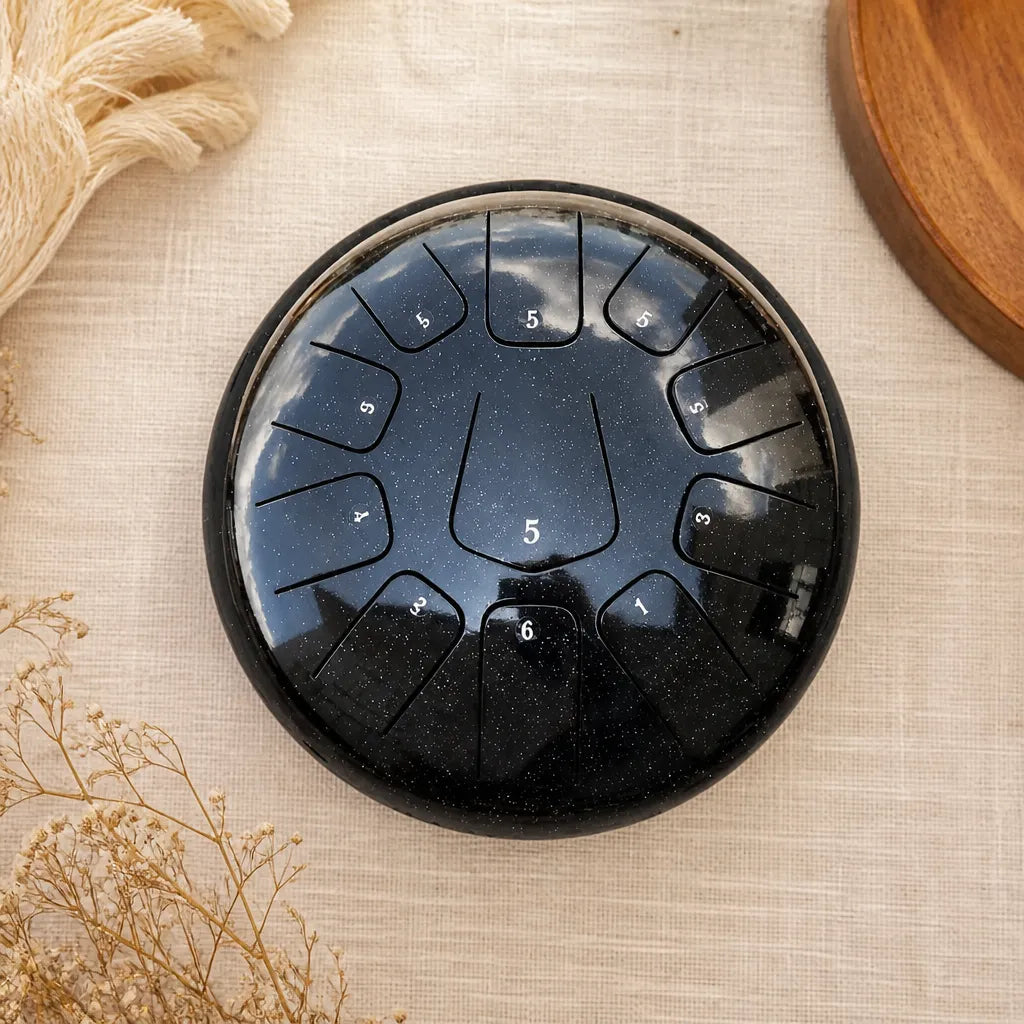 Steel Tongue Drum C Minor 11 Notes - 30 cm, Gloss Black