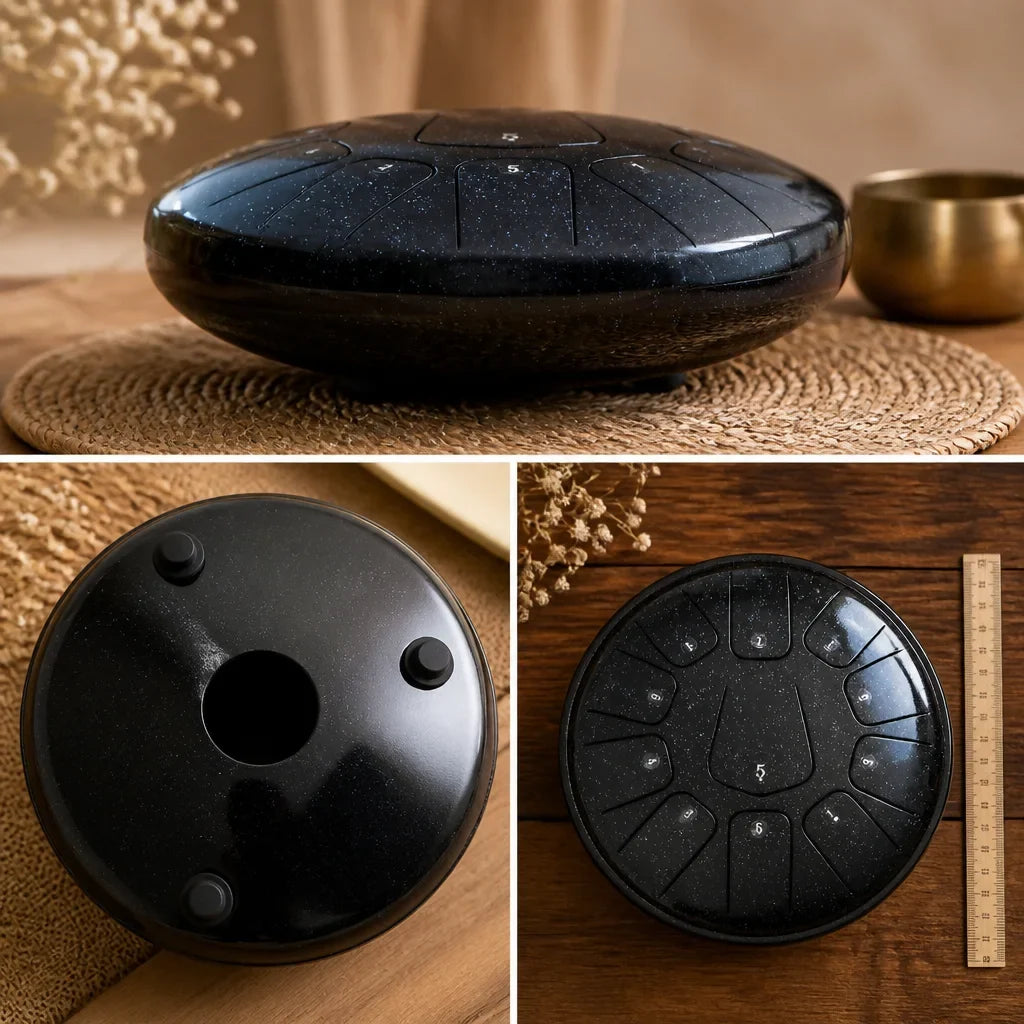 Steel Tongue Drum C Minor 11 Notes - 30 cm, Gloss Black